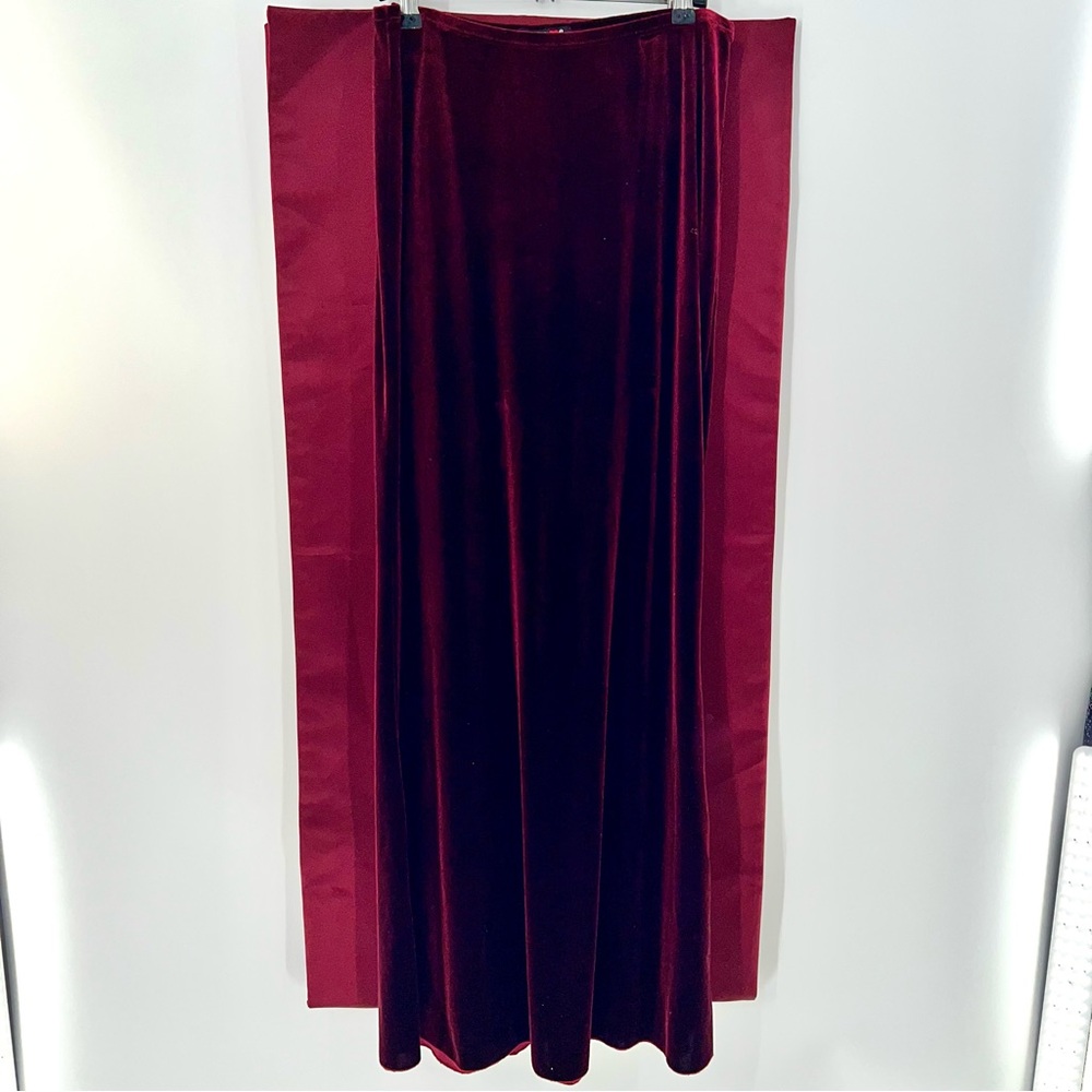 One Heart Elegant Velvet Burgundy Maxi Skirt w/Burgundy Long Satin Wrap-Size S